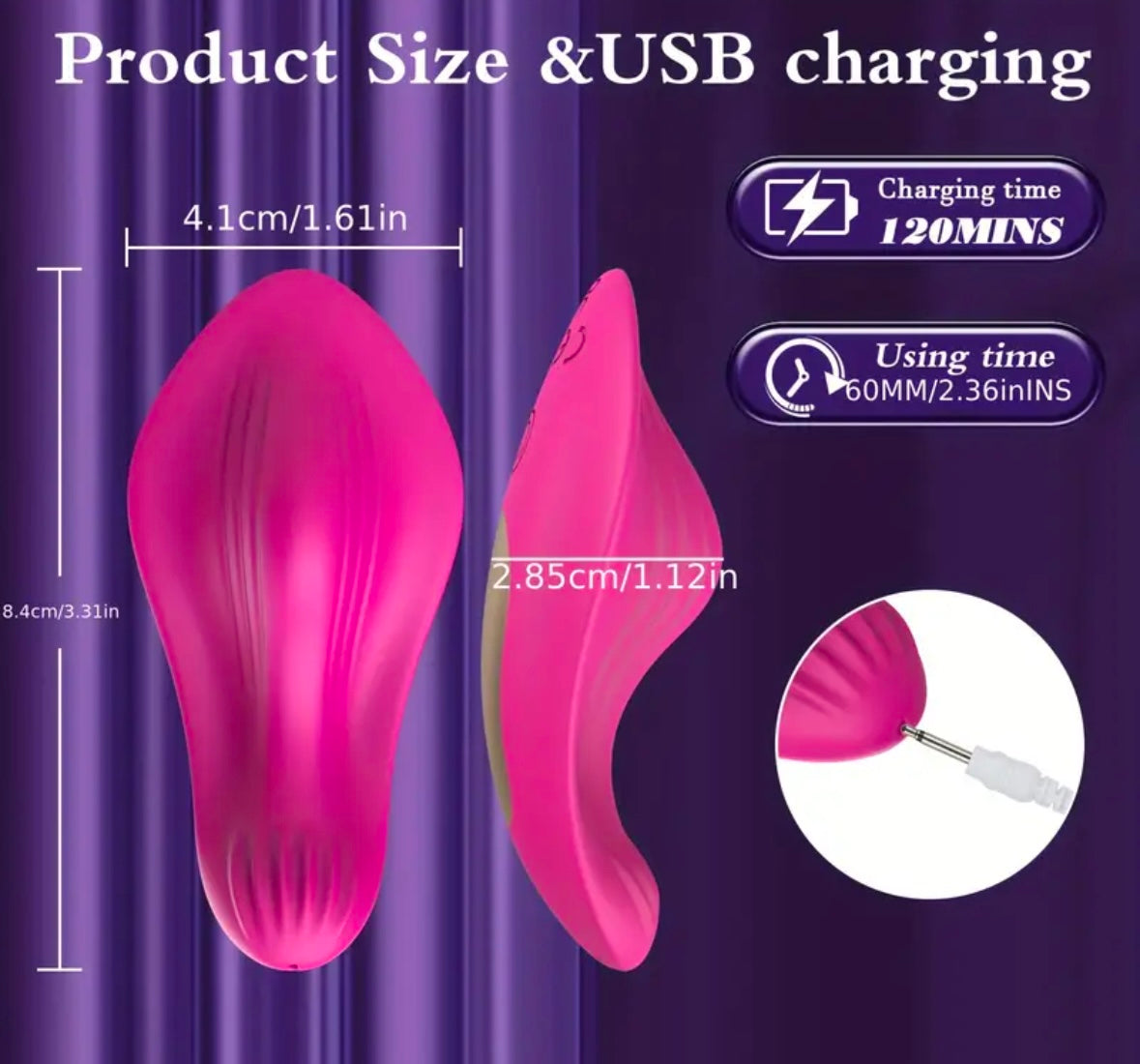 Vibrador estilo mariposa recargable y portátil para mujeres